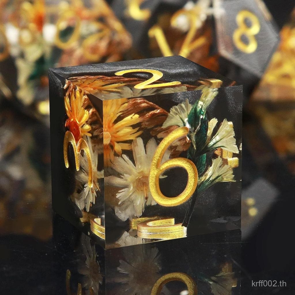 Haxtec DND Dice Set Sharp Edge Resin Dice Set with Dice, Flower D and D, Polyhedral D&D Dice เข้ากัน