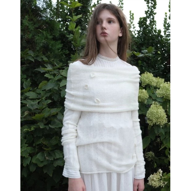 [SR-STUDIO] เสื้อกันหนาวไหล่เดียวสไตล์เกาหลีใต้ด่งแดมุน ลายดอกไม้สามมิติ - รูปที่ 5