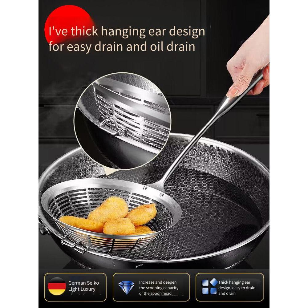 ive slotted spoon Stainless steel strainer, home kitchen, dumpling noodle scoop, large strainer, dee