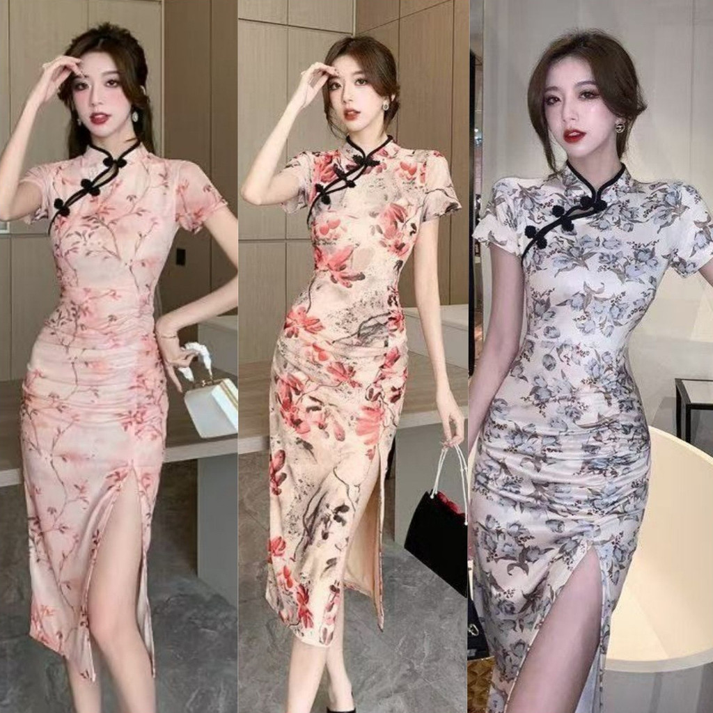 ใหม่สไตล์จีนปรับปรุง cheongsam กรีดชุดเดรสพิมพ์ลายย้อนยุคหนุ่มน้อย