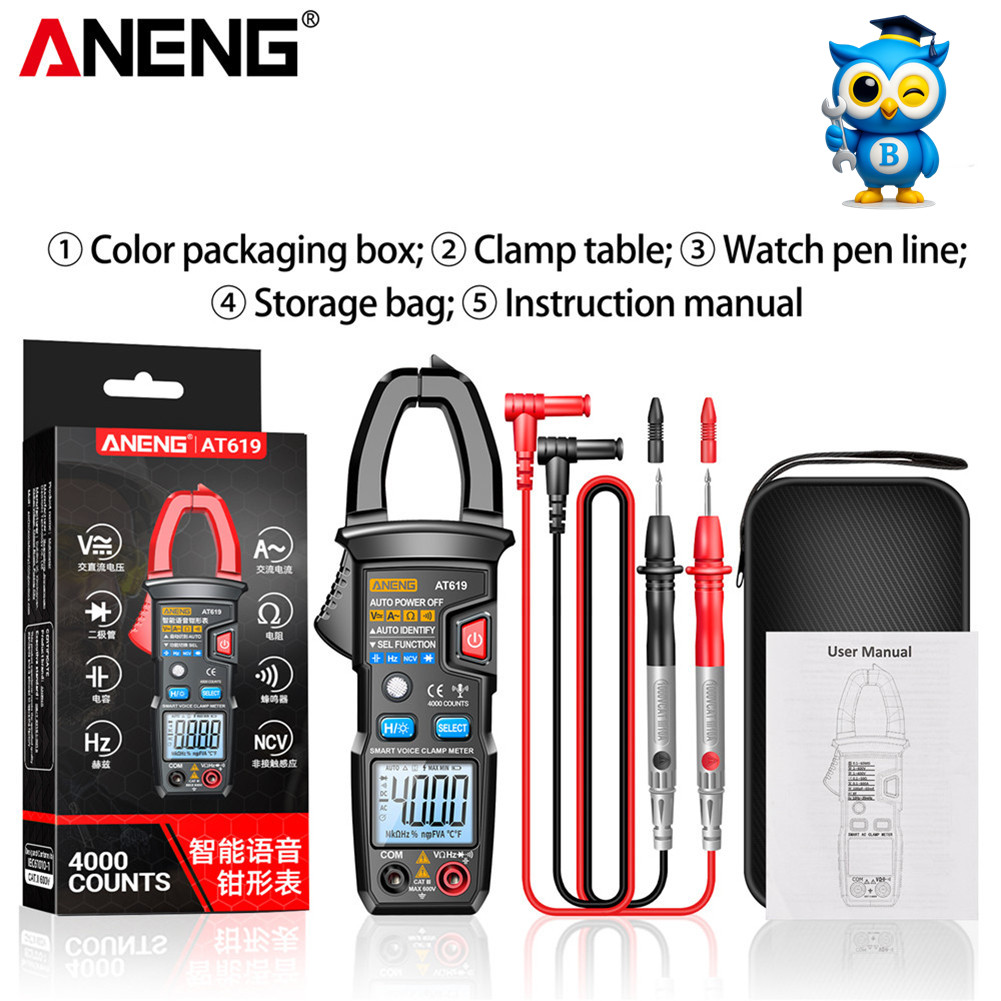 ANENG AT619 Electrical Current Tester AC/DC Multifunctional Clamp Meter Voice Broadcast 4000 Counts Auto-ranging