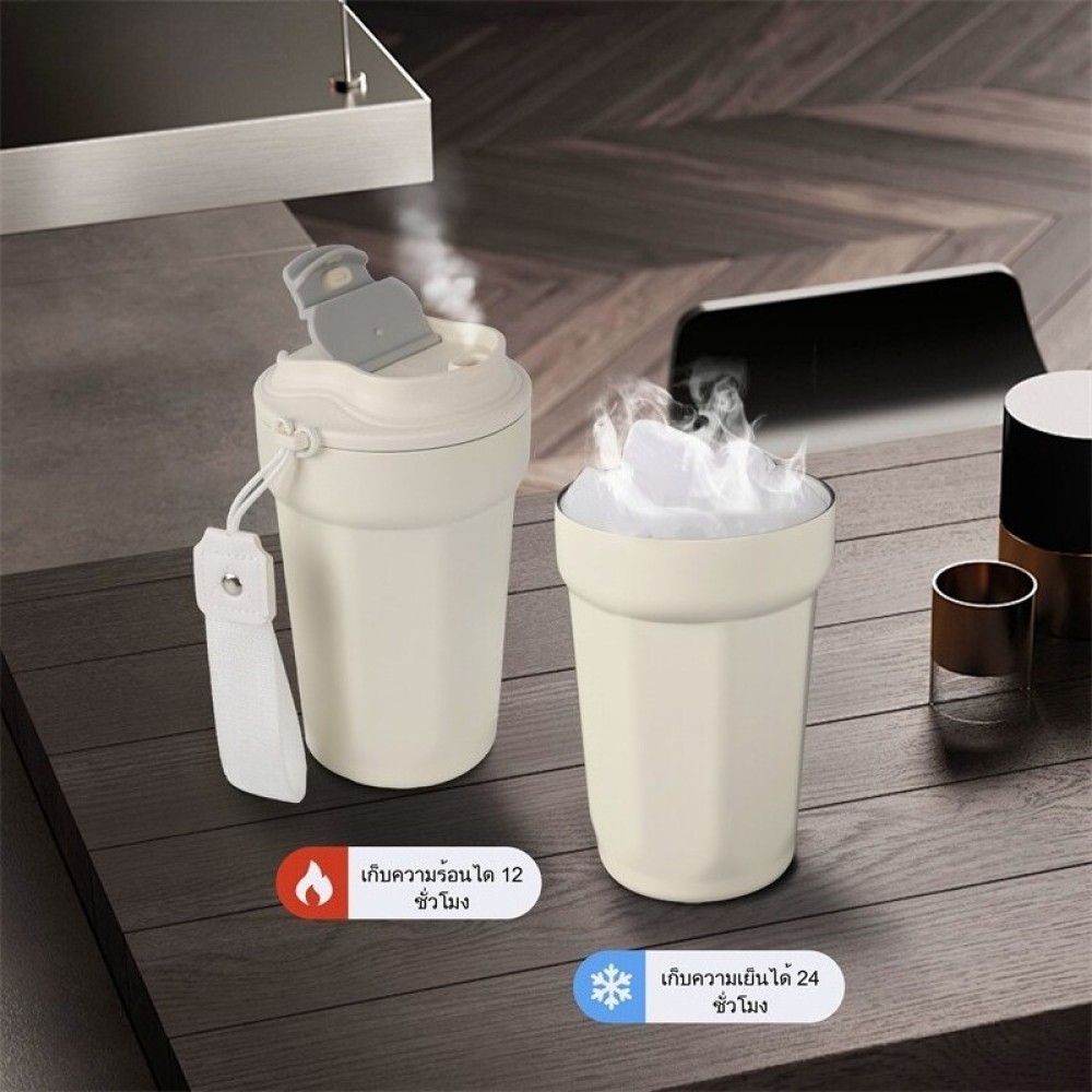 เคลือบเซรามิก แก้วเก็บความเย็น 450ml แก้วกาแฟ สแตนเลส 304 เก็บอุณหภูมิ ไม่เสียรสชาติ ไร้กลิ่นโลหะ ล้างง่าย