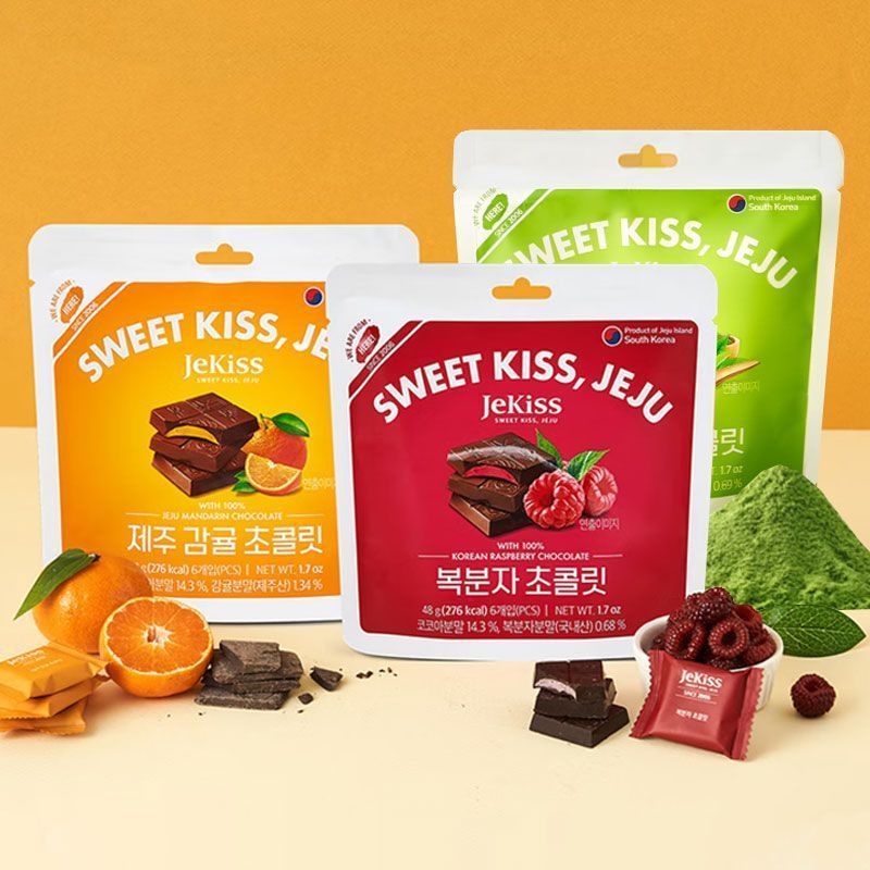 เกาหลีใต้นําเข้า Jekiss Jeju Kiss Chocolate Raspberry Sandwich บรรจุแยกชิ้น รส Citrus Green Tea Flav