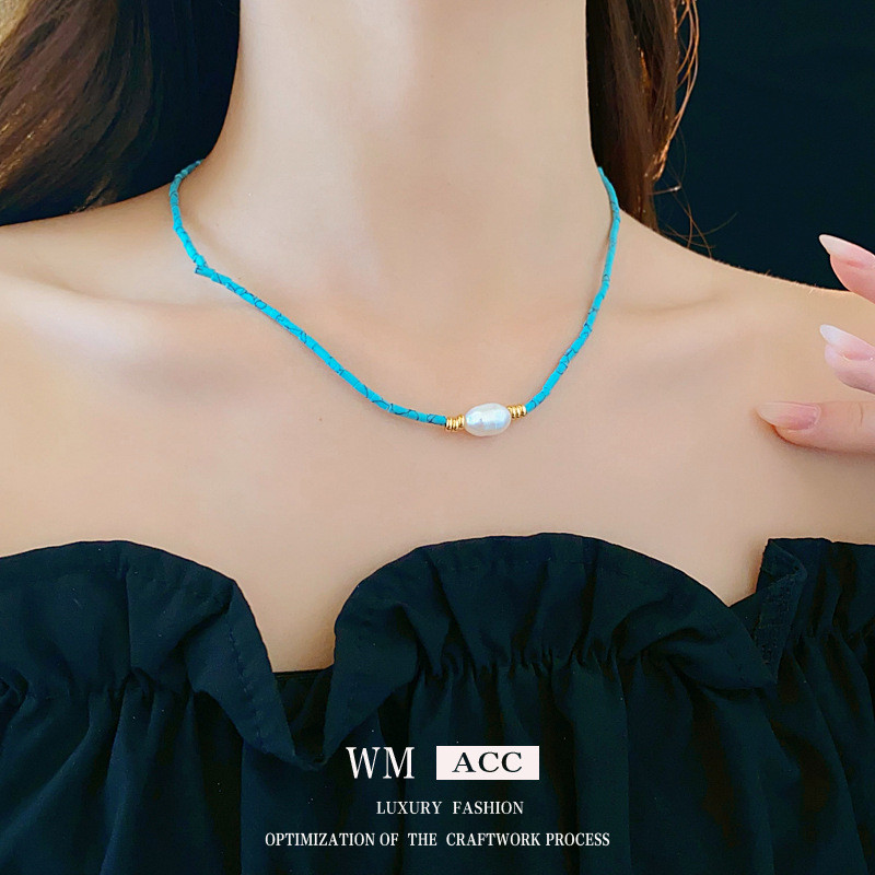 สร้อยคอมุกน้ําจืด Retro Fashion สไตล์คลาสสิค สร้อยคอที่เหมาะสำหรับทุกรูปแบบเสื้อผ้า U14F