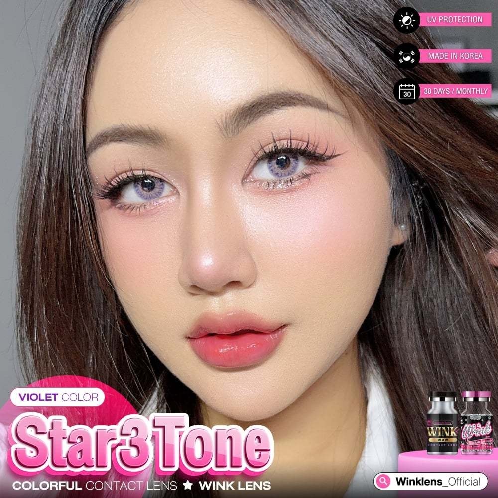 💖คอนแทคเลนส์ - รุ่น Star 3 tone (Wink)💖Size : S💖สี : Brown / Gray / Sky