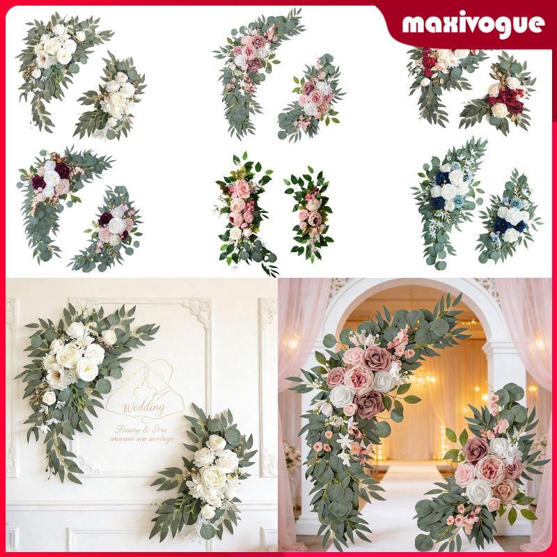 [Maxivogue] 2 ชิ้นดอกไม้ Swag ฉากหลังงานแต่งงานพวงหรีดโค้งดอกไม้ประดิษฐ์ Swag สําหรับรถยนต์งานแต่งงา
