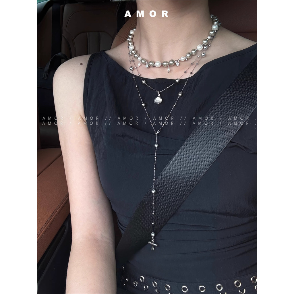 American Original Light Luxury Pearl Choker - Niche High-End Titanium Steel Long Layered Stackable Necklace