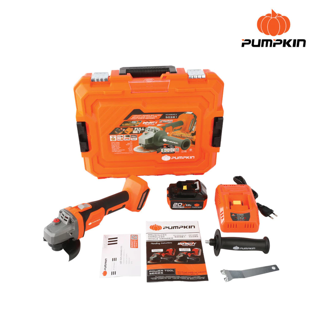 PUMPKIN เครื่องเจียร์ไร้สาย 20v รุ่น INF-4AGB-401K /50381 Brushless Motor ขนาด 4นิ้ว ความเร็ว 8500รอบ/นาท