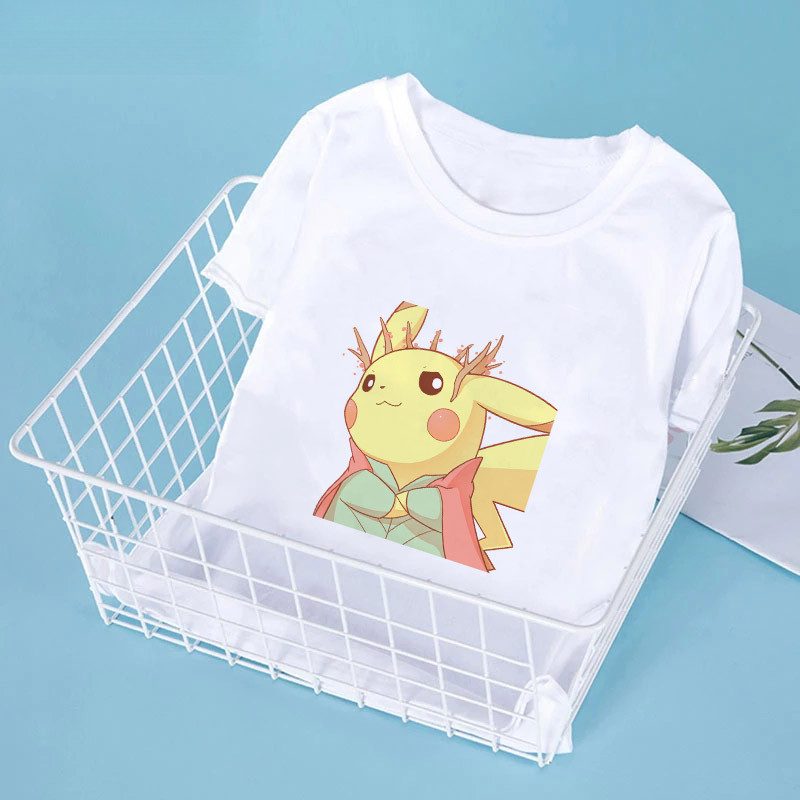 220G ผ้าฝ้าย 100% DUDU Spot 1-12 ปีเด็กทารก/สาวเสื้อผ้าการ์ตูน Pokemon Pikachu พิมพ์เสื้อยืดเด็กฤดูร