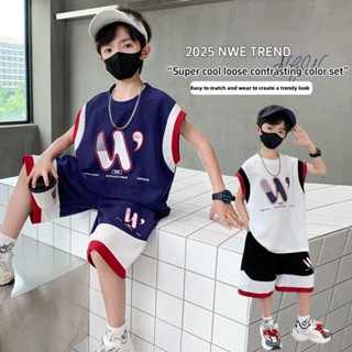 ชุดเสื้อกล้ามและกางเกงขาสั้นสำหรับเด็ก ชุดกีฬาฤดูร้อน สไตล์เ…