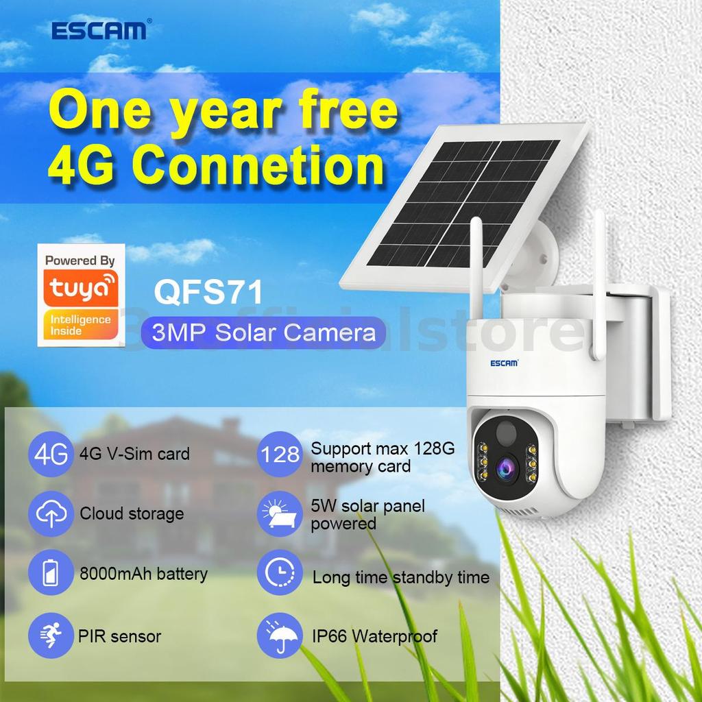 ESCAM QFS71 4G LTE กล้องรักษาความปลอดภัยพลังงานแสงอาทิตย์ 3MP สี Night Vision PIR Alarm PTZ เสียงสอง