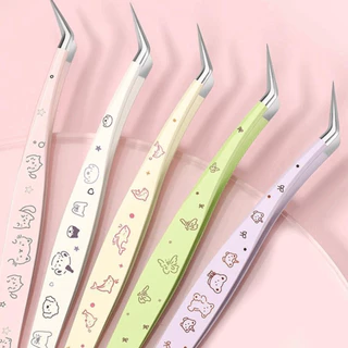 YENESTE แหนบขนตาปลอม, สแตนเลสความแม่นยําสูง Lashes Extension Tweezer, Professional พร้อมหนังการ์ตูน Anti-static Eyelash Curler Extensions Grafting