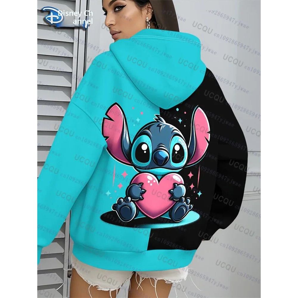 Disney Stitch & Angels เสื้อกันหนาวการ์ตูน พิมพ์ลาย 3D น่ารัก