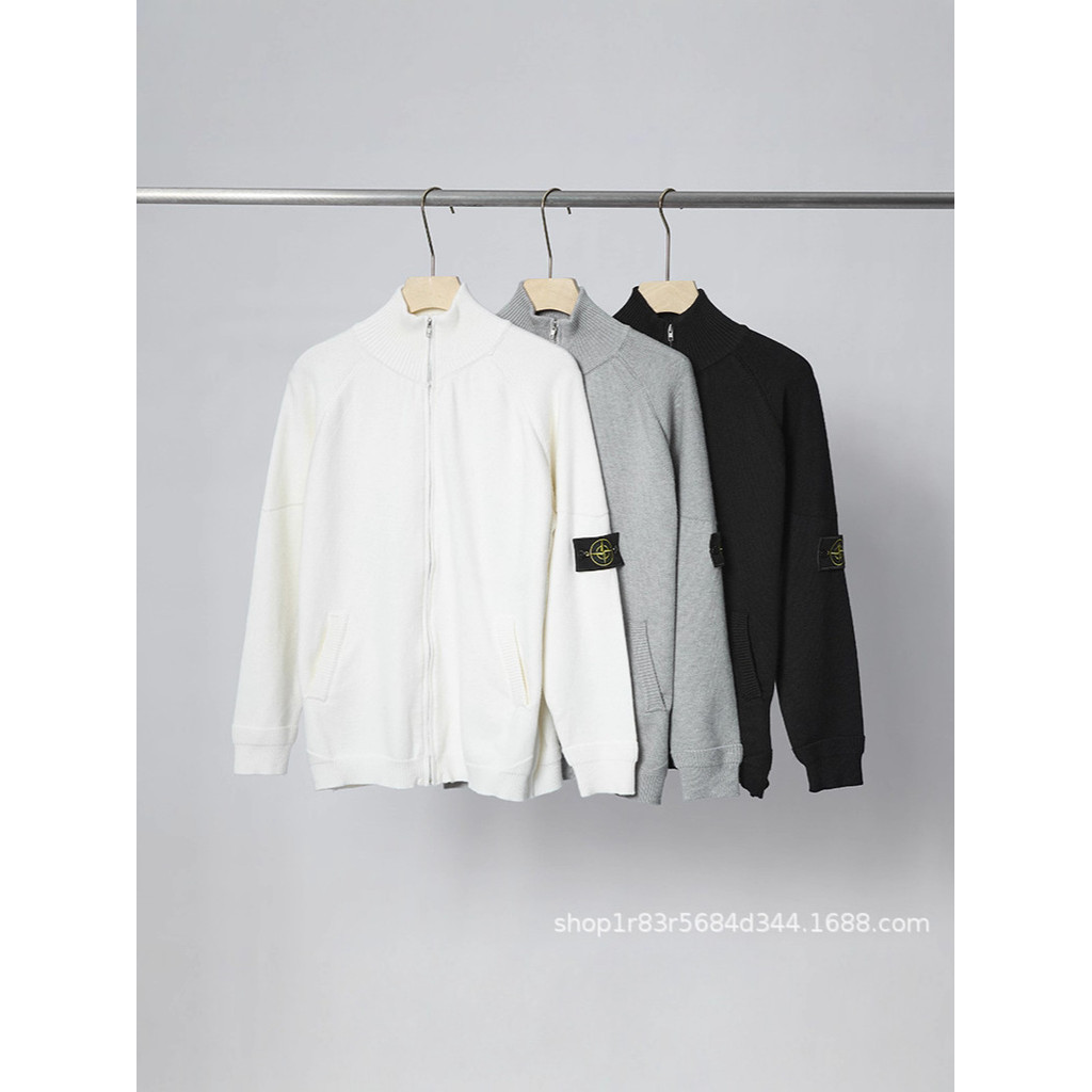 2I9G Stone Island Cardigan Sweater Men Spring Autumn Couple Style Solid Color Knitted Long Sleeve Zi