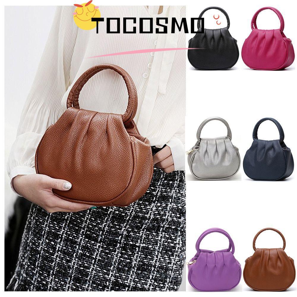 TOCOSMO กระเป๋าถือทรงกลมสำหรับผู้หญิง ออกแบบในสไตล์ย้อนยุคหรูหรา ทำจากหนังPU มีซิปและพื้นที่เก็บของมาก