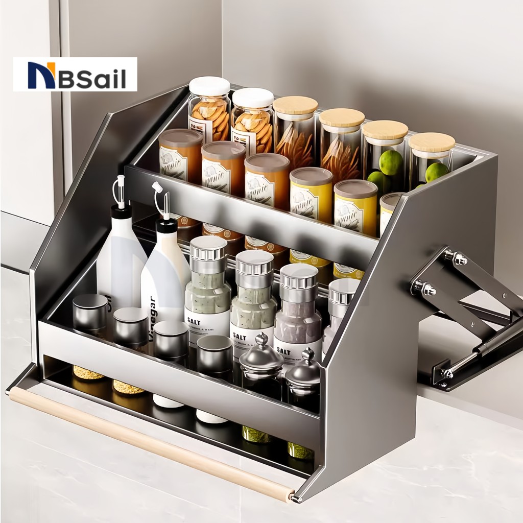 NBSail ชั้นวางของแบบดึงลง 2/3 ชั้น ตะกร้าจัดเก็บแบบถอดได้ ออกแบบด้วยระบบไฮดรอลิกเพื่อการเข้าถึงที่ง่าย