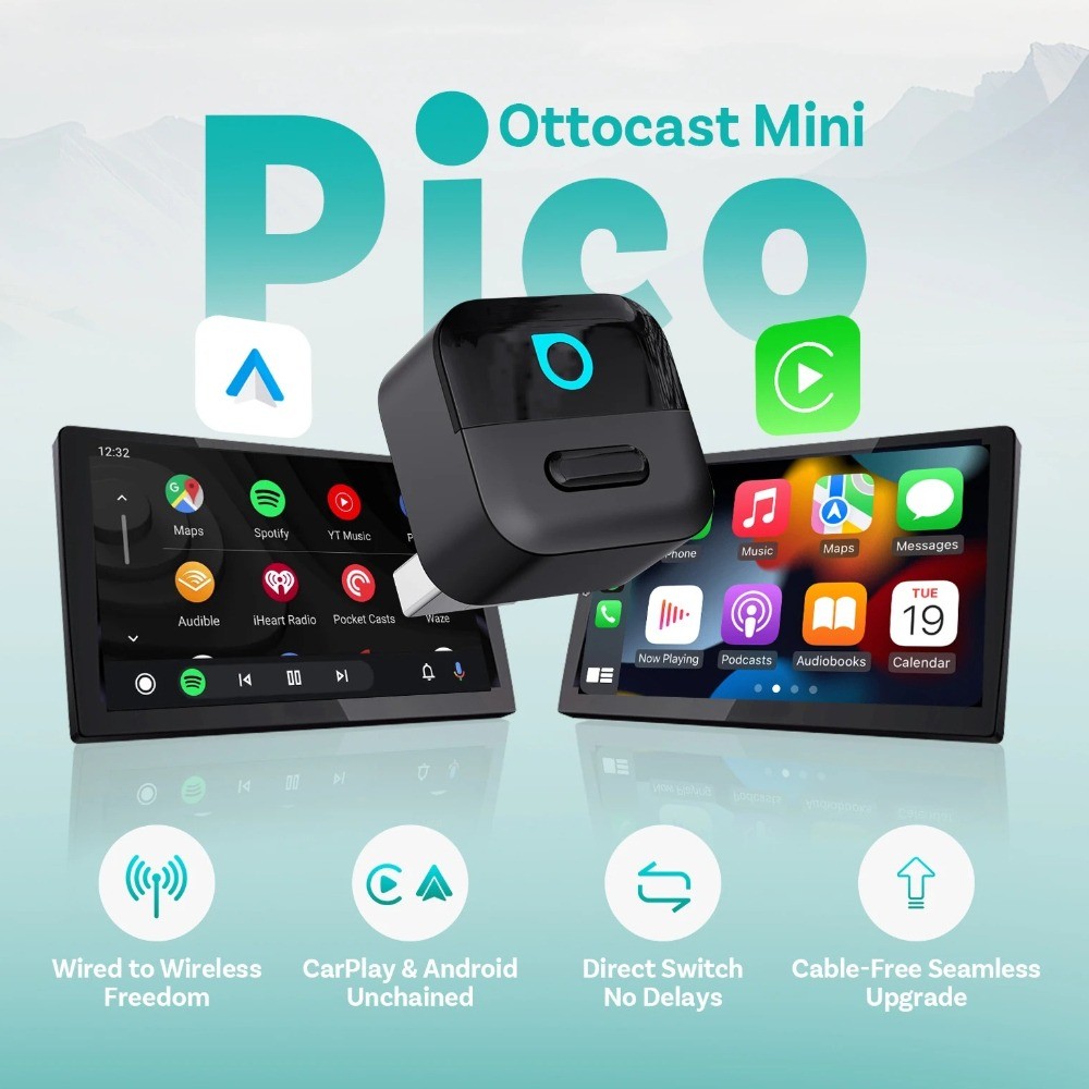 OTTOCAST Mini Pico 3.0 Cube 2 in 1 แบบมีสายถึงไร้สาย CarPlay Android อะแดปเตอร์อัตโนมัติ