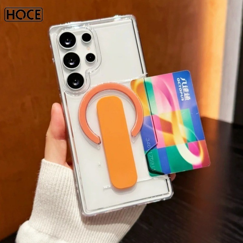 HOCE ช่องเสียบการ์ดพับวงเล็บแม่เหล็กเคสโทรศัพท์ใสสําหรับ Samsung Galaxy S26 S25 S24 Ultra ฝาครอบกันชน