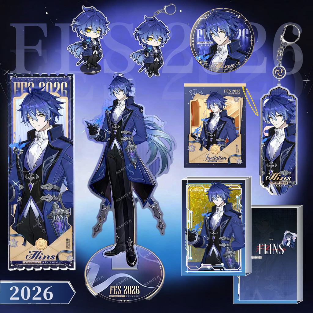 ✨Genshin FES 2026 FLINS ✨ ชุดของขวัญเกมอนิเมะ 8 ชิ้น Anime Game Gift Set Collection, Acrylic Stand/Badge/Pendants/Quicksand Mahjong