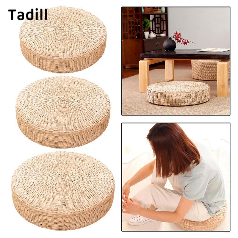 [negjsg] Tatami Round Cushion Style Handcraftedทอเบาะรองนั่งหมอนโยคะในร่มสําหรับ