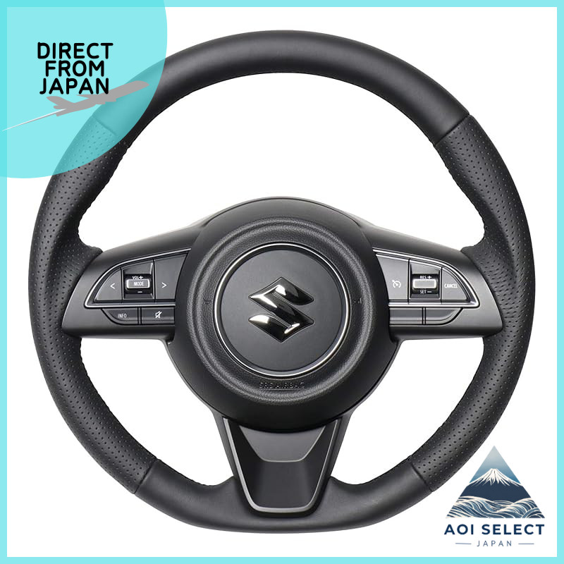 REAL Steering [Jimny (JB64W)/Jimny Sierra (JB74W)] All Leather (Black Euro Stitch) SZB-LPB-BK