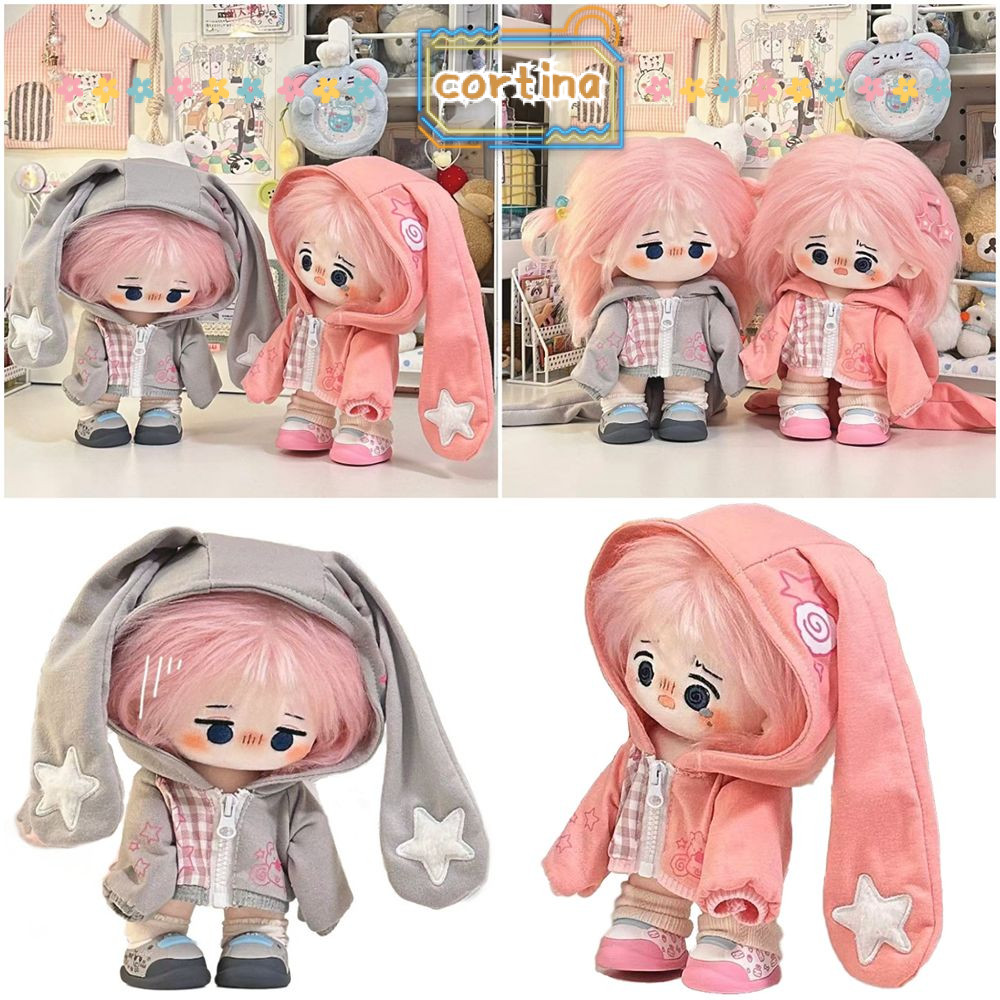 โครติน่าตุ๊กตากระต่ายหูเสื้อ,สีชมพูสีเทา20เซนติเมตรตุ๊กตาเสื้อผ้า,ตุ๊กตาอุปกรณ์เปลี่ยนชุดเกมการ์ตูนกระต่ายหูมินิเสื้อกันหนาวแจ็คเก็ตผ้าฝ้ายต