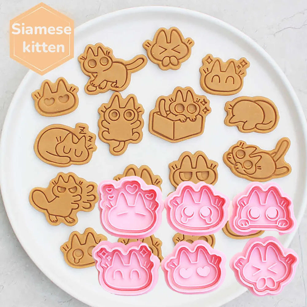 น่ารักสยามแมวคุกกี้แม่พิมพ์แสตมป์การ์ตูนคุกกี้ตัดบิสกิตแม่พิมพ์ครัวเบเกอรี่ขนม เครื่องอบขนม เครื่องมือ ทําเอง