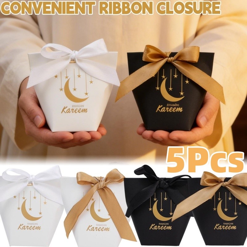คลาสสิก Eid Star Moon Pattern Paper Folding Candy Gift Bag - Ramadan Holiday Chocolate Biscuit Desse
