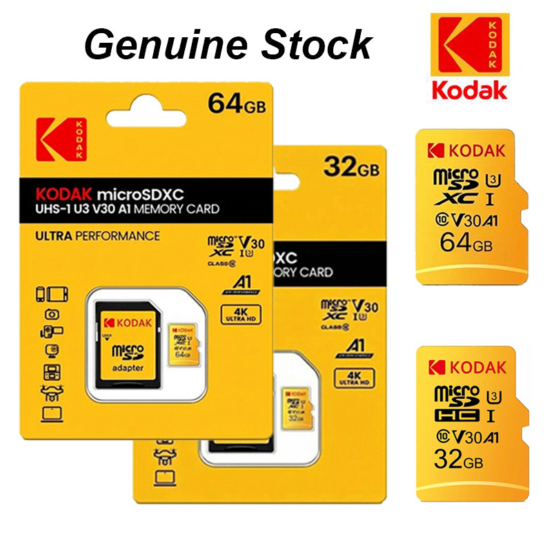 Kodak Micro SD การ์ด 32GB 64GB V30 A1 4K Ultra HD Class 10 การ์ด TF ความเร็วสูงสําหรับ Chamera FZ45 