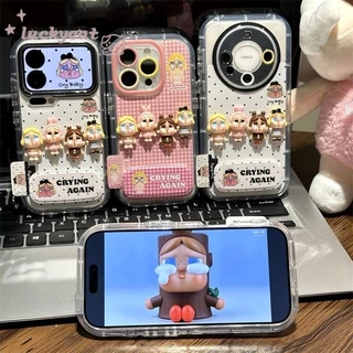 3D DIY เด็กสีชมพู Gird จุดสีดํารูปแบบเคสโทรศัพท์ + กระจกหนังสําหรับ iPhone 16 15 14 13 12 11 Pro Max X Xr Xs Max 7 8 Plus SE2020