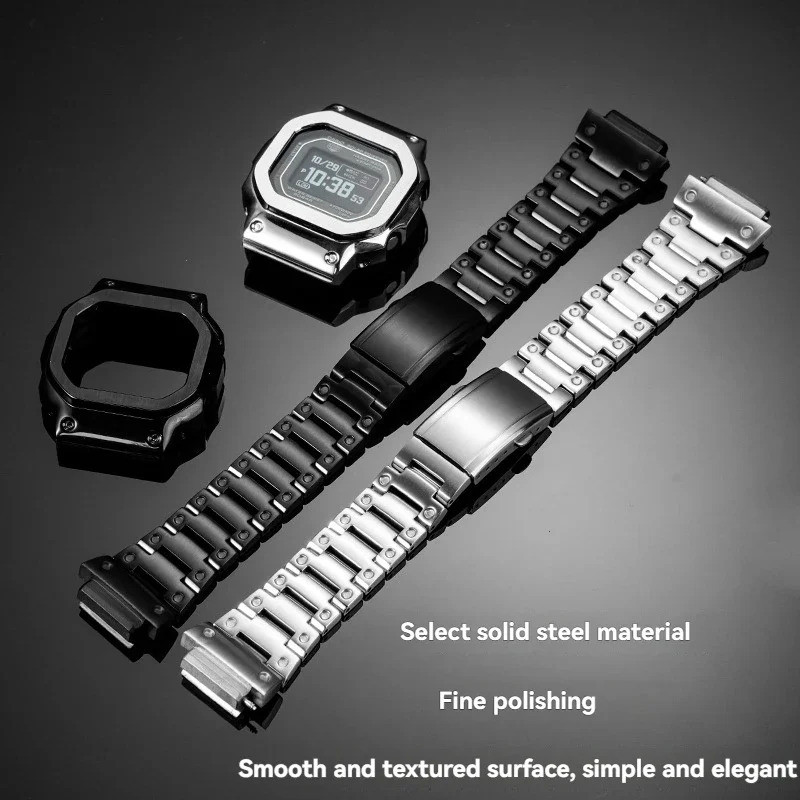 สแตนเลสสตีลสายนาฬิกา + Bezel สําหรับ Casio G-SHOCK DW-H5600 DWH5600 | เครื่องวัดอัตราอัตราการ | สร้อ