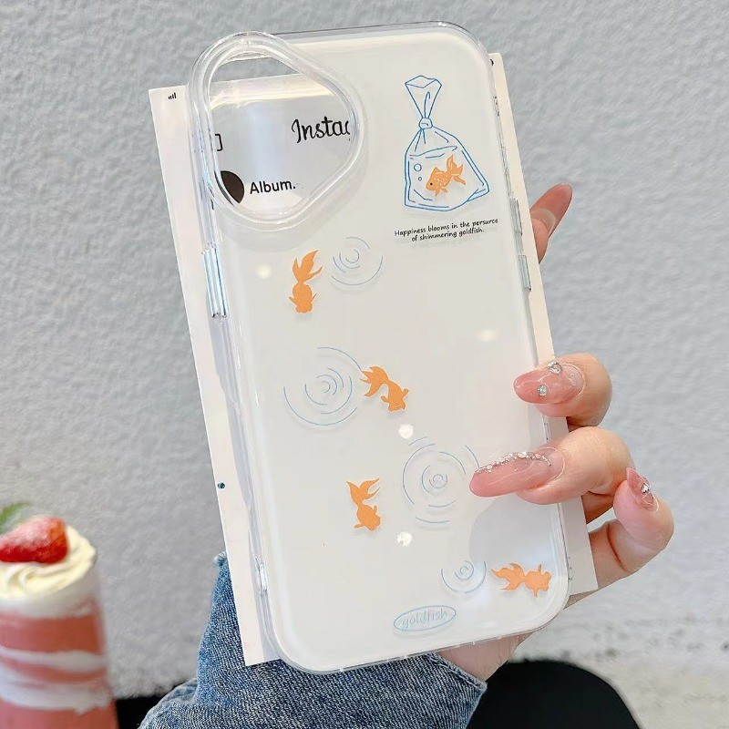 สําหรับ IPhone 17 16 15 14 PLUS 13 12 11 PRO MAX ที่เรียบง่ายและน่ารักปลาทองการ์ตูน IMD เคสโทรศัพท์ปกอ่อน