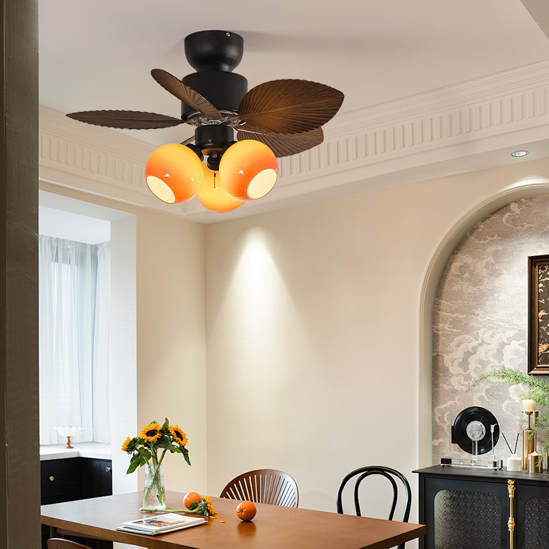 New restaurant ceiling fan light, vintage-style room ceiling fan light, simple bedroom retro silent 