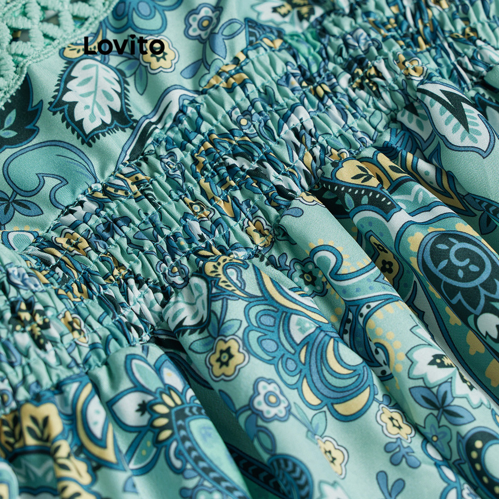 Lovito ชุดเดรสผู้หญิง ผ่าหน้า พิมพ์ลายเพสลีย์ สไตล์หรูหรา L105MD559 - รูปที่ 4