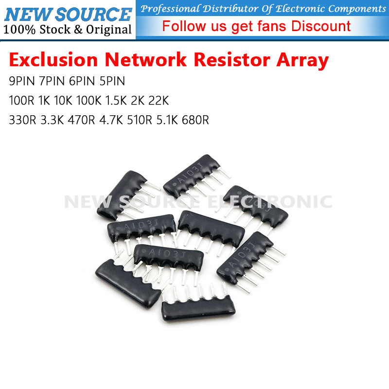 [1 ชิ้น] 9PIN 7PIN 6PIN 5PIN Exclusion Network Resistor Array 100R 1K 10K 100K 1.5K 2K 22K 330R 3.3K