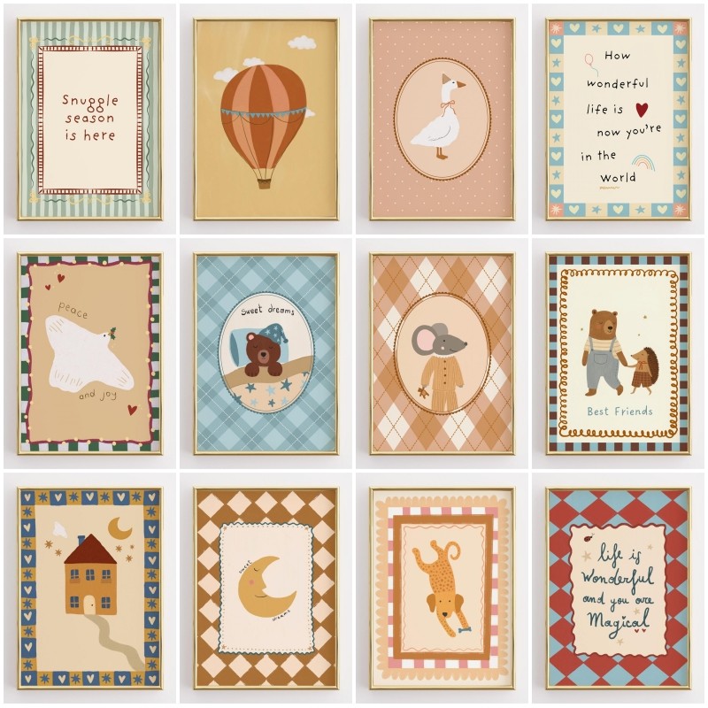 Nordic น่ารักช้างเนอสเซอรี่โปสเตอร์ Minimalist สัตว์พิมพ์ขี้เล่น Safari Wall Art ภาพสําหรับห้องนั่งเล่น Cuadros ตกแต่งบ้าน