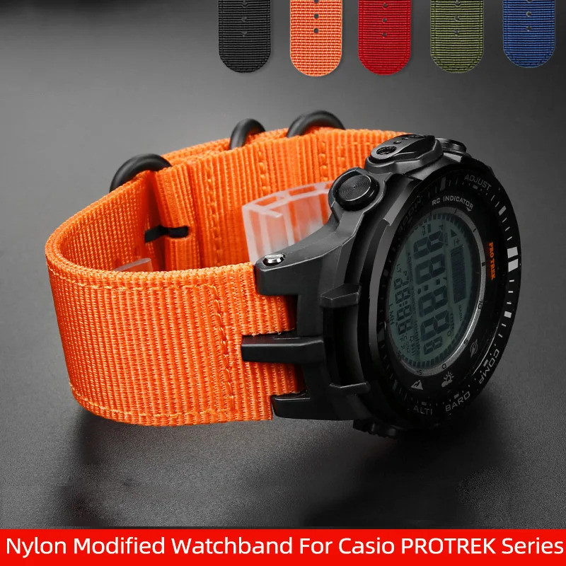 กีฬากลางแจ้งไนลอนดัดแปลงสายนาฬิกาสําหรับ Casio PROTREK Series PRW-3000 PRW3000/3100/6000/6100Y กันน้