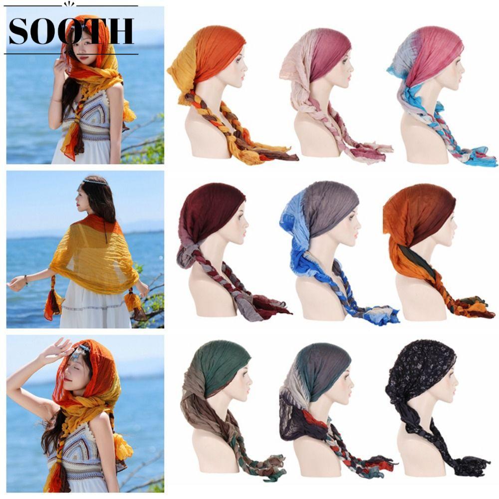 SOOTH Twist Braid Floral Headscarf,สีไล่ระดับสีสไตล์ชาติพันธุ์อินเดียHeadwear,แฟชั่นBreathable Sunshadeกันฝุ่นมุสลิมHijabผ้าพันคอWrapsผู้หญิงสวมใส่