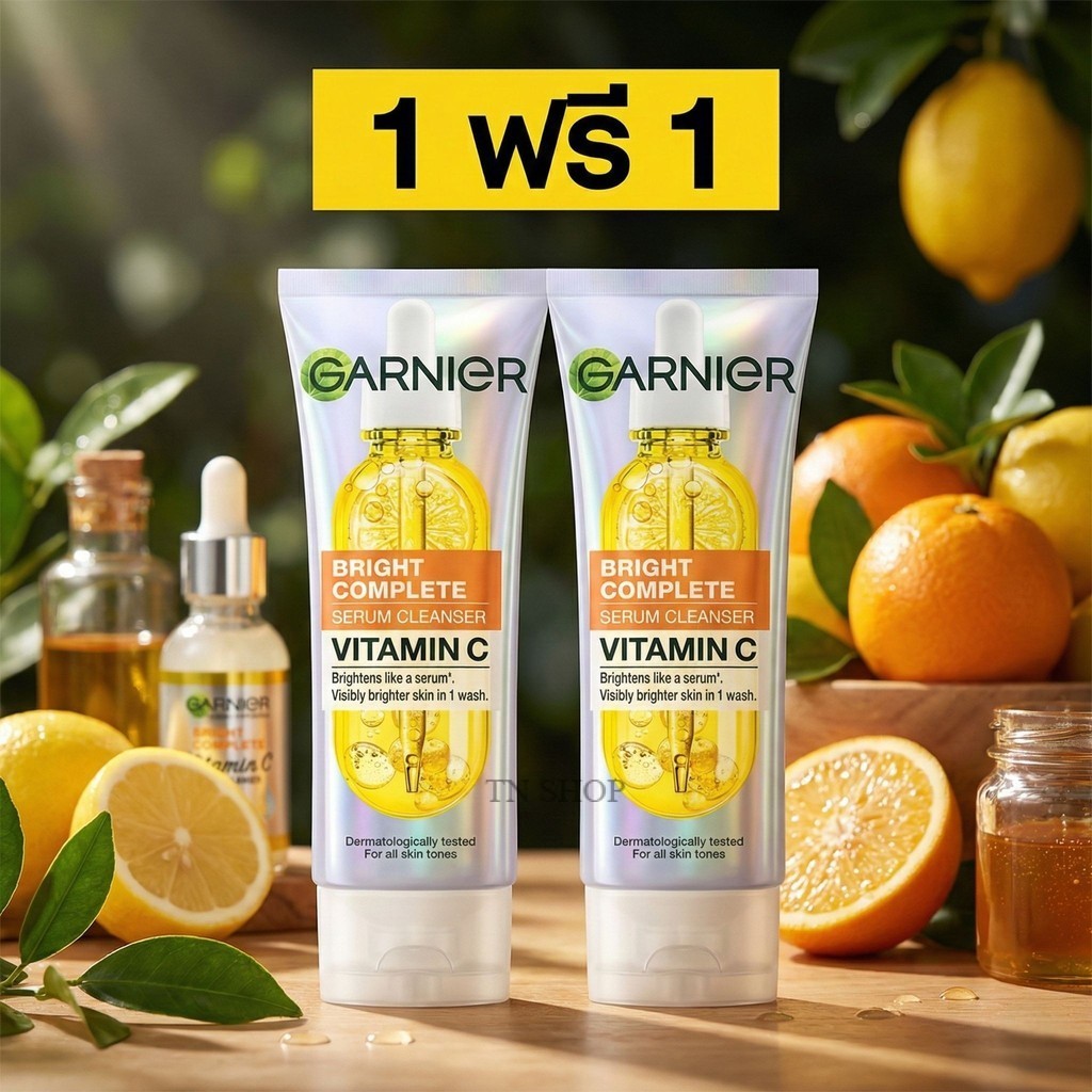 [1 ฟรี 1] การ์นิเย่ ไบรท์ คอมพลีท วิตามินซี เซรั่ม คลีนเซอร์ GARNIER BRIGHT COMPLETE  ของแท้ ฉลากไทย