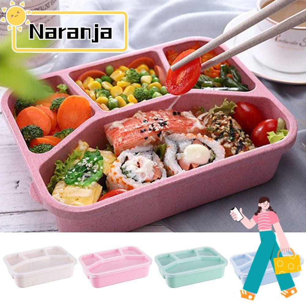 NARANJA ช่อง Bento , กล่องอาหารกลางวันสไตล์ Japese พลาสติก 4 ตาราง, แบบพกพา Multicolor Leakproof เตา