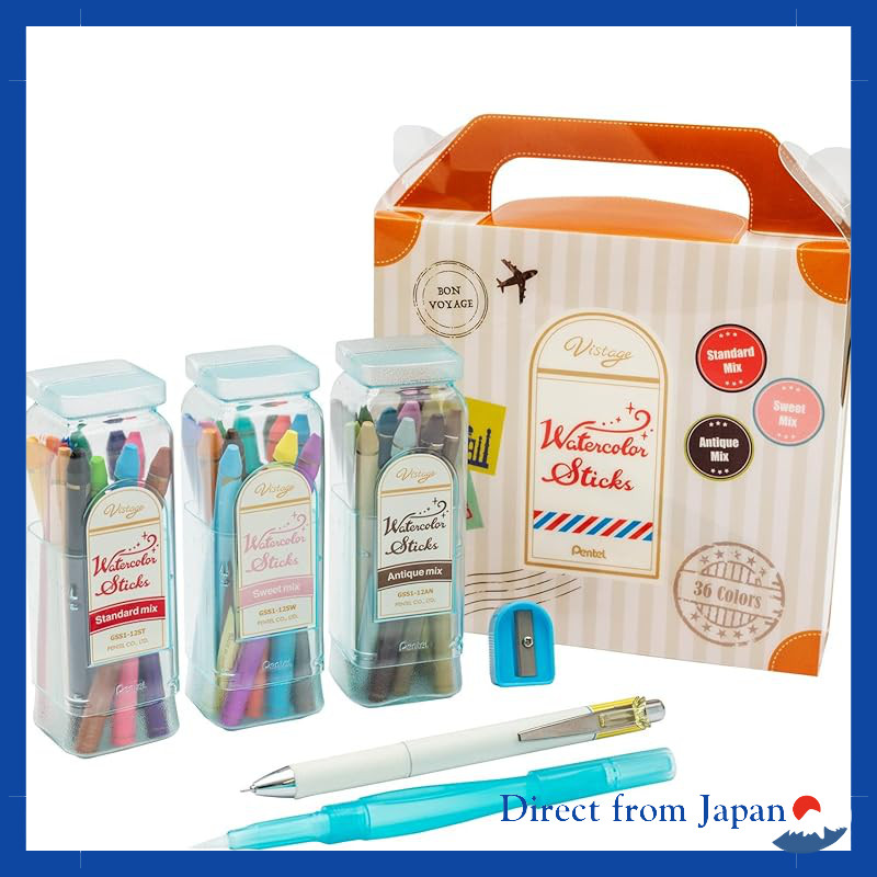 Pentel Complete Core Colored Pencils Watercolor Sticks 12 Colors Cocktail Mix GSS1-12CT, Sweet Mix G