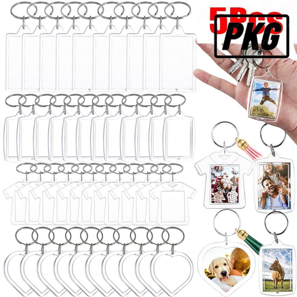 REPKG 5 ชิ้นกรอบรูปพวงกุญแจ, Snap-In Custom ใส่ Photo Blank พวงกุญแจ, ทนทานจี้พู่อะคริลิคโปร่งใสพวงก