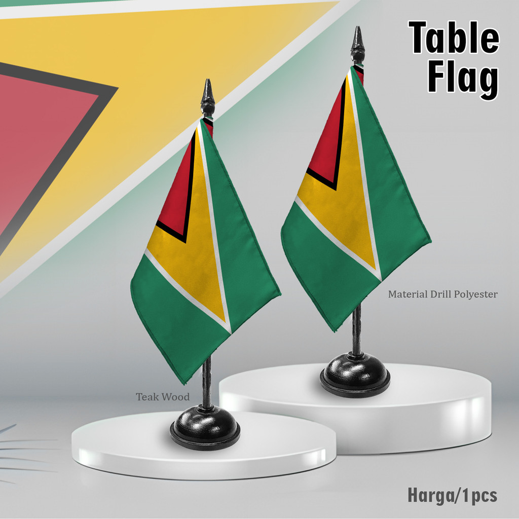 ธงตั้งโต๊ะ Guyana Country ผ้ากํามะหยี่เรียบ + ขาตั้งไม้ / ธงตั้งโต๊ะ ตกแต่งห้อง