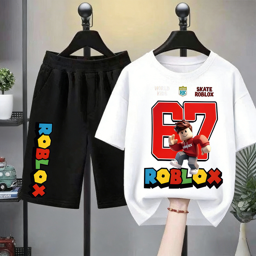 ความสนุกสนานและความเพลิดเพลิน ROBLOX ของซีรีย์ก้านร้อน ชิ้น ผ้าฝ้าย ชุดเด็กผู้ชายสุดแฟชั่น เสื้อผ้าและกางเกง ชุด 2 ชิ้นส