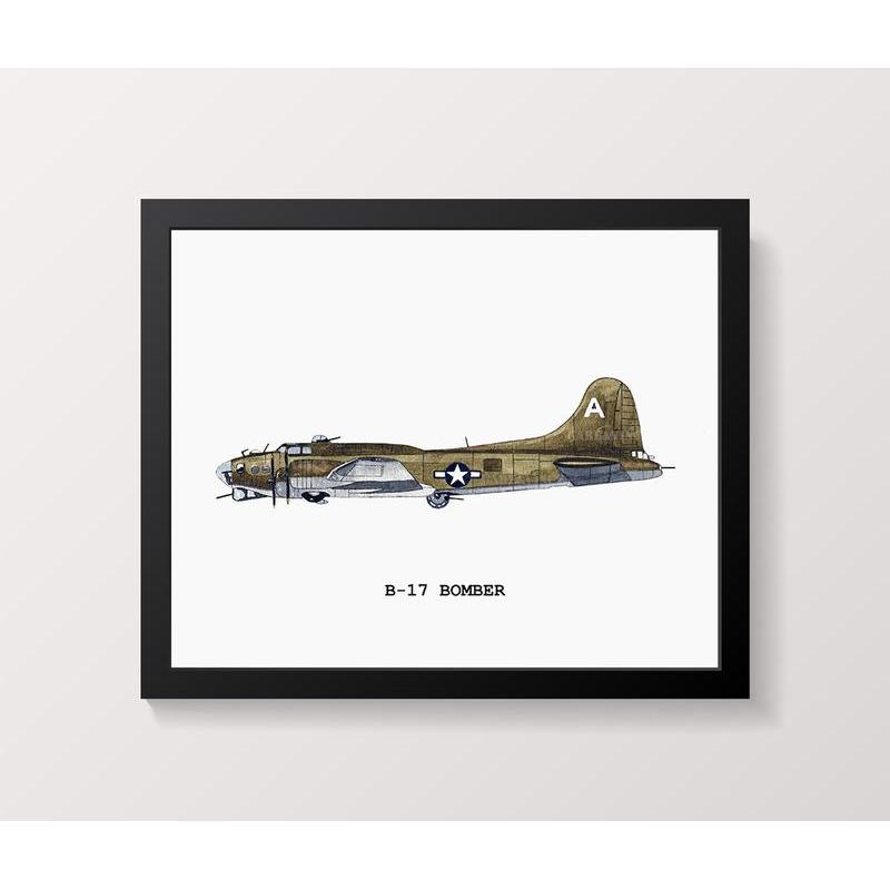 B-17 Flying Fortress Poster _ WWII Bomber Wall Art _ Vintage Airplane สีน้ํา,โปสเตอร์ไม่รวมกรอบรูป