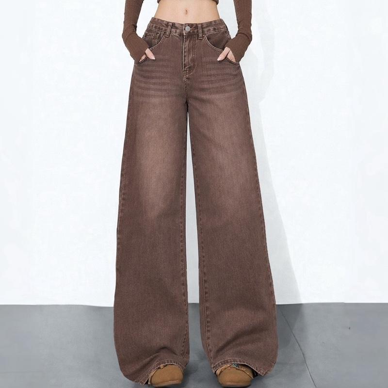 #328 (XS-6XL) jinjeans กางเกงยีนส์ขากระบอกใหญ่ baggy jeans สีน้ำตาลวินเทจ
