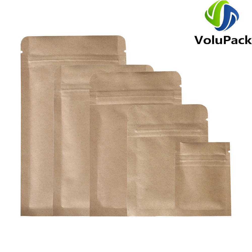 Zip Lock Mylar Packaging Bags with Tear Notch,Multi Sizes Smell Proof Kraft Paper Bags,Heat Sealing 