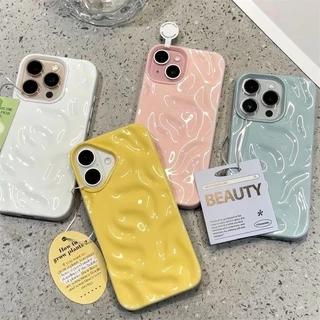 Simple Candy สี Wave ริ้วรอยเคสโทรศัพท์สําหรับ iPhone 17 16 15 14 13 12 11 Pro Max Plus Luxury Glossy Ruffle น้ํา Ripple