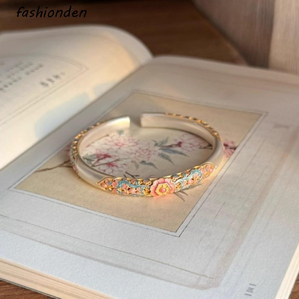 สร้อยข้อมือสไตล์วินเทจ ลายดอกไม้คลาสสิก สีสันสดใส เทคนิคการลงยาสีแก้วแบบจีน สำหรับผู้หญิง