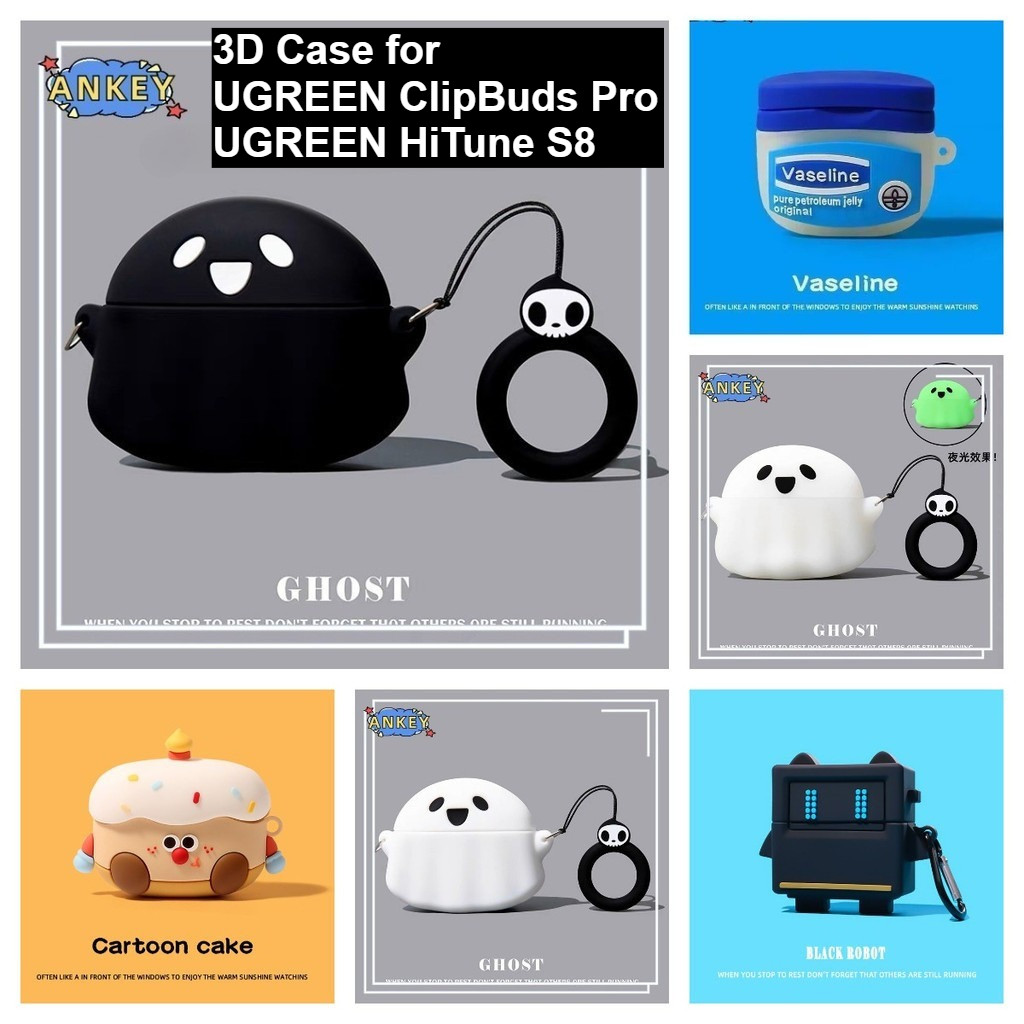 Earbuds Case for UGREEN ClipBuds Pro Silicone 3D Cartoon Luminous Ghost Cartoon UGREEN HiTune S8 Protective Cover Wireless Earbuds Shell TWS